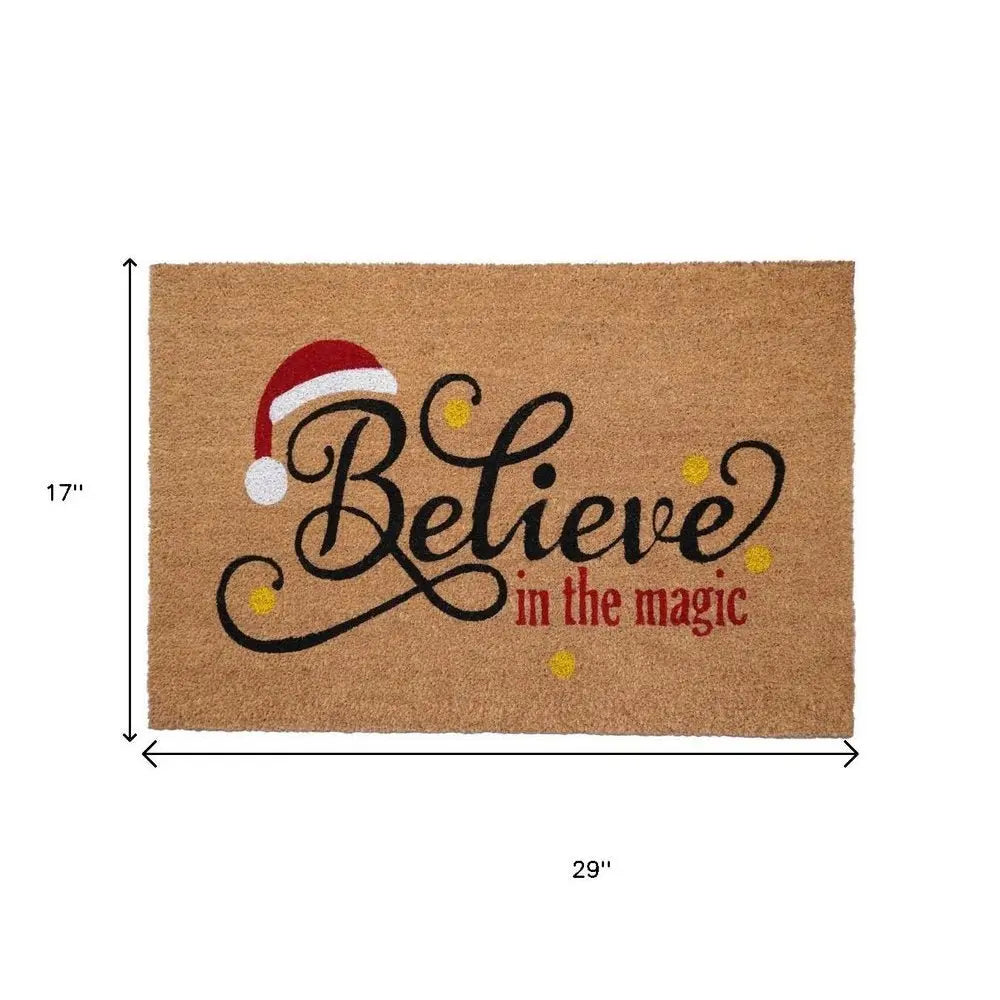 17" X 29" Brown Black And Red Christmas Believe Outdoor Coir Door Mat - NOBLE HOME INTERIORS