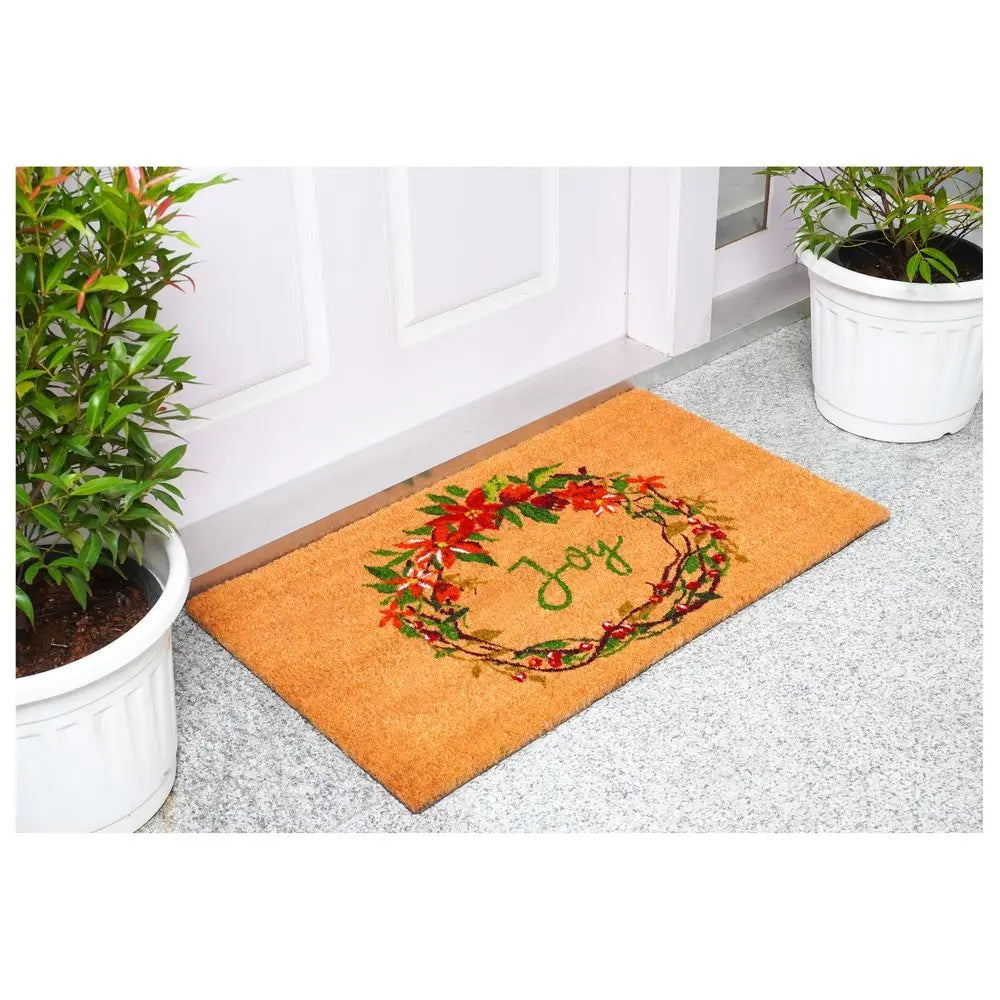 17" X 29" Brown Red And Green Christmas Outdoor Coir Door Mat - NOVA HOME FURNITURE