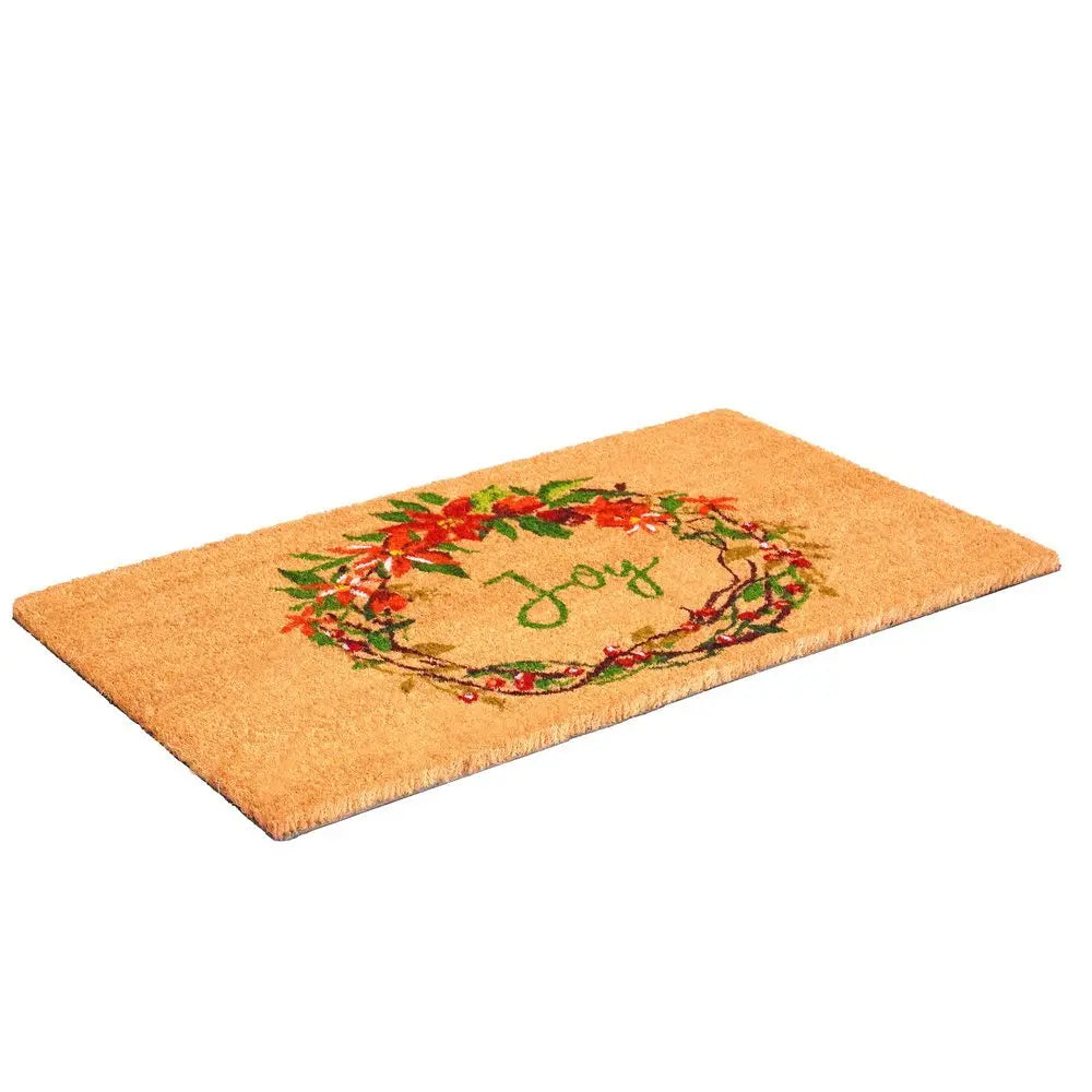 17" X 29" Brown Red And Green Christmas Outdoor Coir Door Mat - NOVA HOME FURNITURE