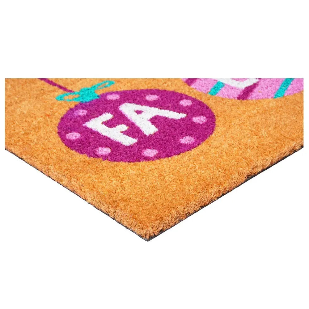 17" X 29" Brown White And Pink Christmas Outdoor Coir Door Mat - NOVA HOME FURNITURE