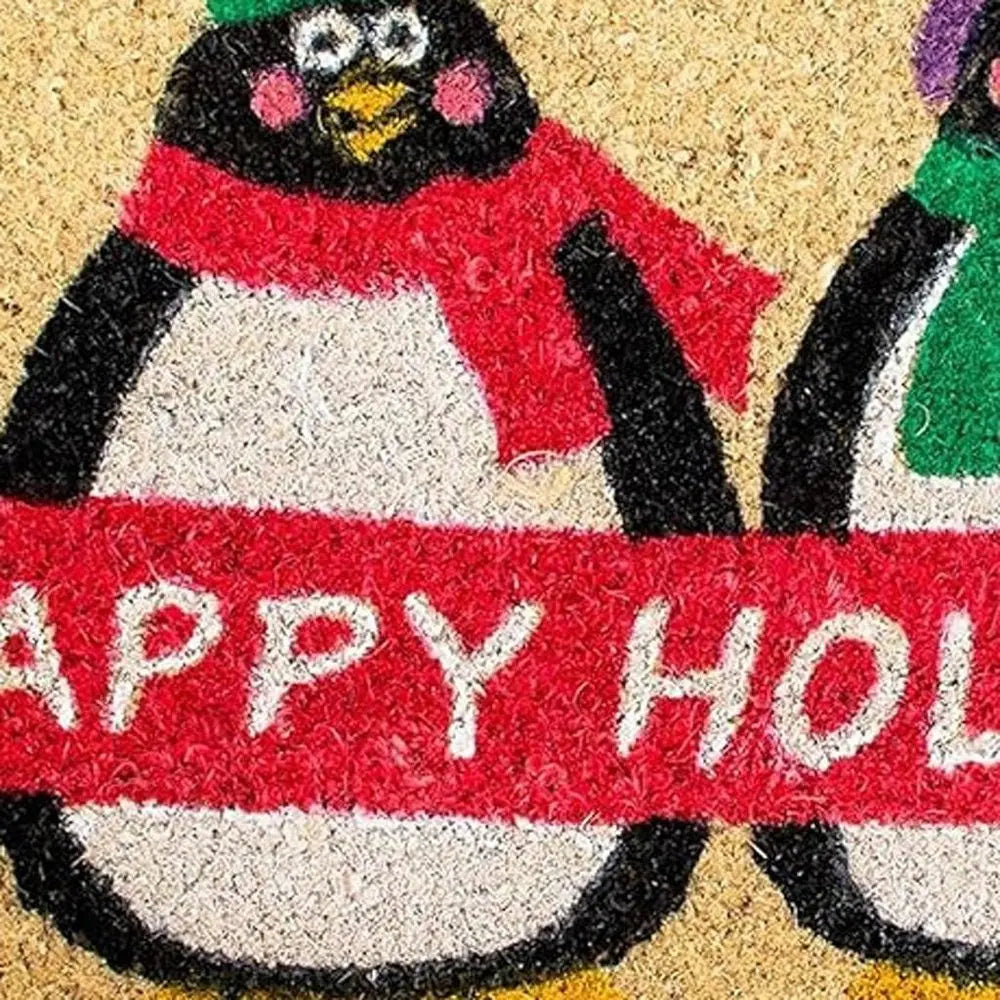 17" X 29" Brown White And Red Christmas Happy Holidays Outdoor Coir Door Mat - NOVA HOME FURNITURE