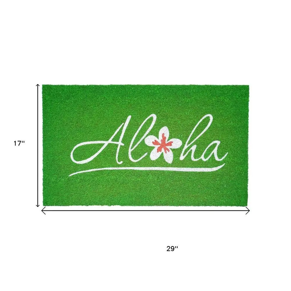 17" X 29" Green And White Aloha Outdoor Coir Door Mat - NOBLE HOME INTERIORS