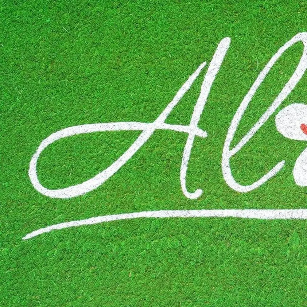 17" X 29" Green And White Aloha Outdoor Coir Door Mat - NOBLE HOME INTERIORS