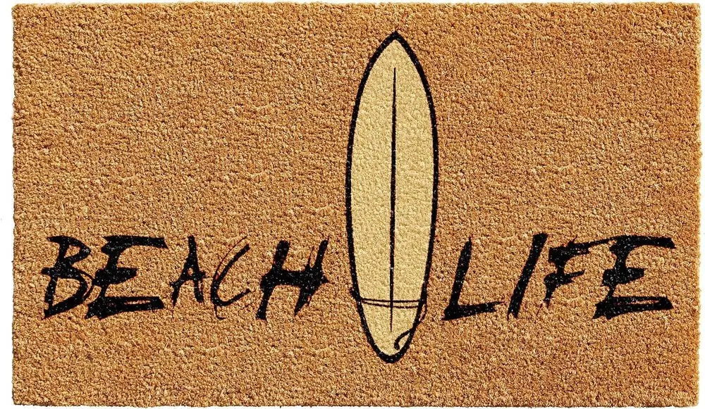 17" X 29" Natural and Black Coir Beach Life Outdoor Door Mat - NOBLE HOME INTERIORS