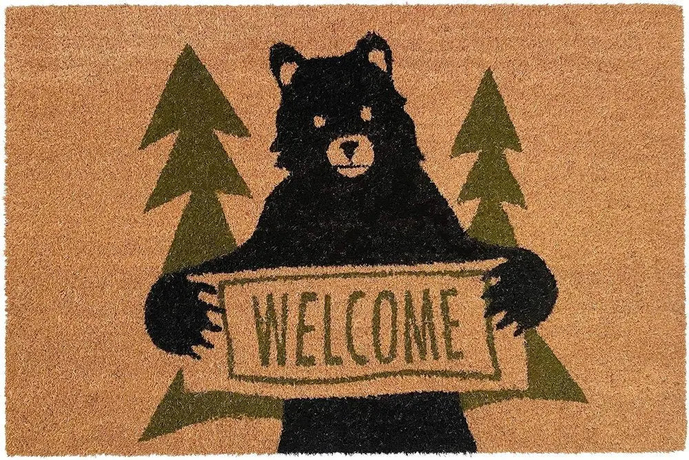 17" X 29" Natural And Black Coir Bear Outdoor Door Mat - NOBLE HOME INTERIORS