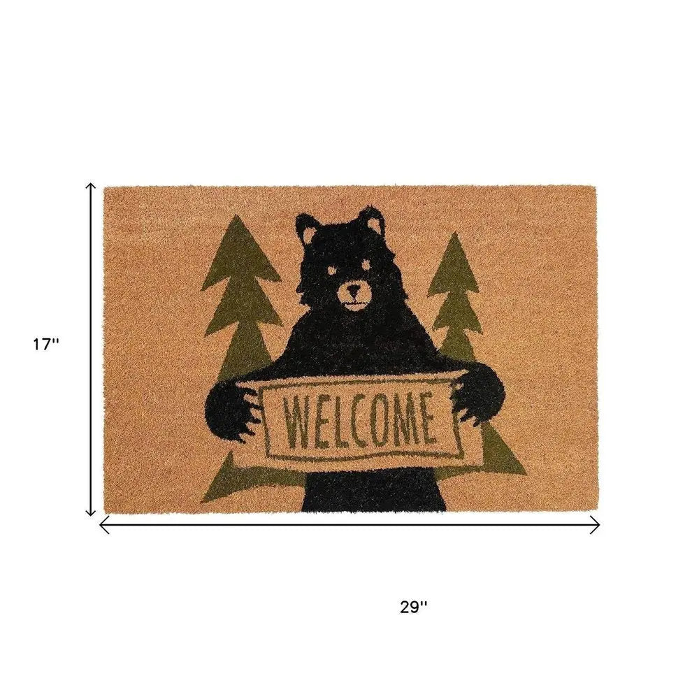 17" X 29" Natural And Black Coir Bear Outdoor Door Mat - NOBLE HOME INTERIORS