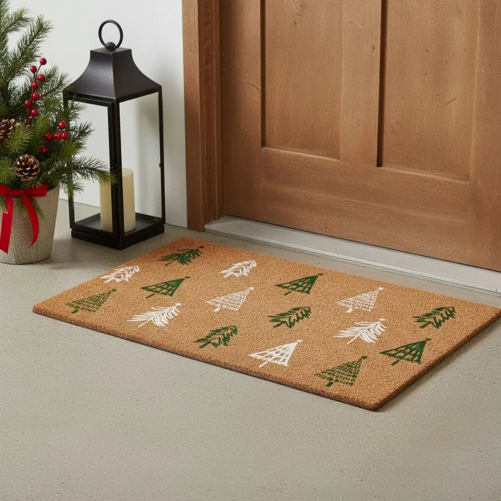 17" X 29" Natural and Black Coir Floral Welcome Outdoor Door Mat - NOBLE HOME INTERIORS