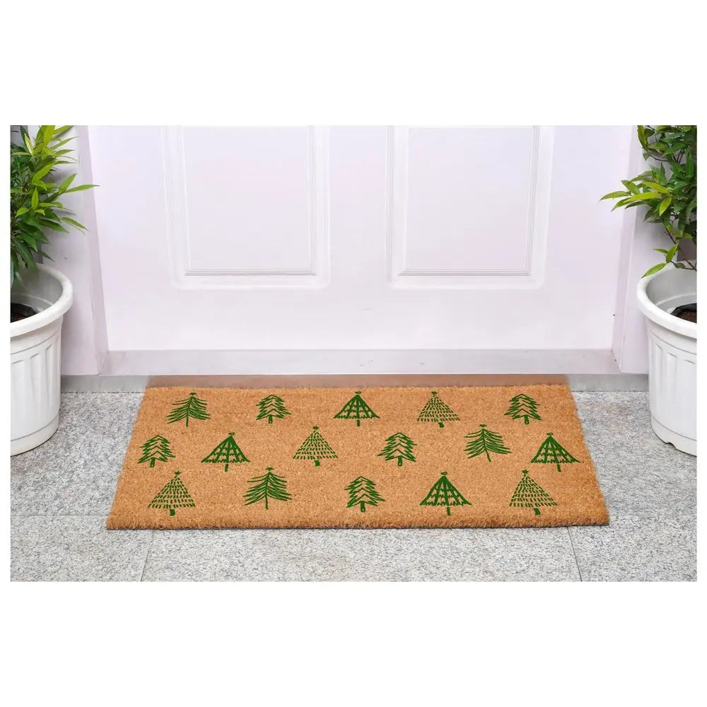 17" X 29" Natural and Black Coir Floral Welcome Outdoor Door Mat - NOBLE HOME INTERIORS