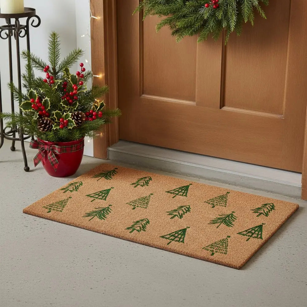17" X 29" Natural and Black Coir Floral Welcome Outdoor Door Mat - NOBLE HOME INTERIORS