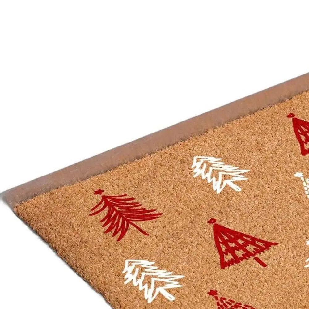 17" X 29" Natural and Black Coir Floral Welcome Outdoor Door Mat - NOBLE HOME INTERIORS