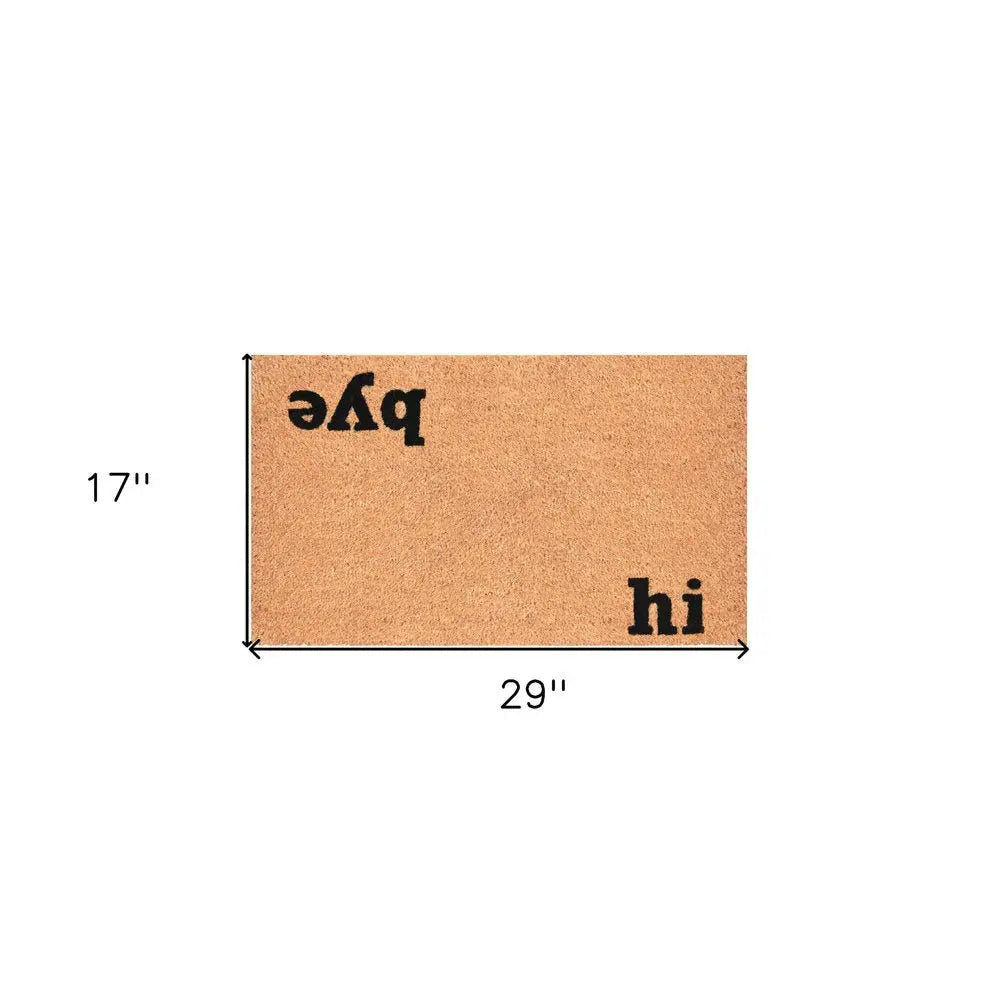 17" X 29" Natural and Black Coir Hi Bye Outdoor Door Mat - NOBLE HOME INTERIORS