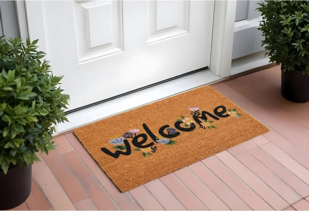 17" X 29" Natural and Black Coir Welcome Outdoor Door Mat - NOBLE HOME INTERIORS