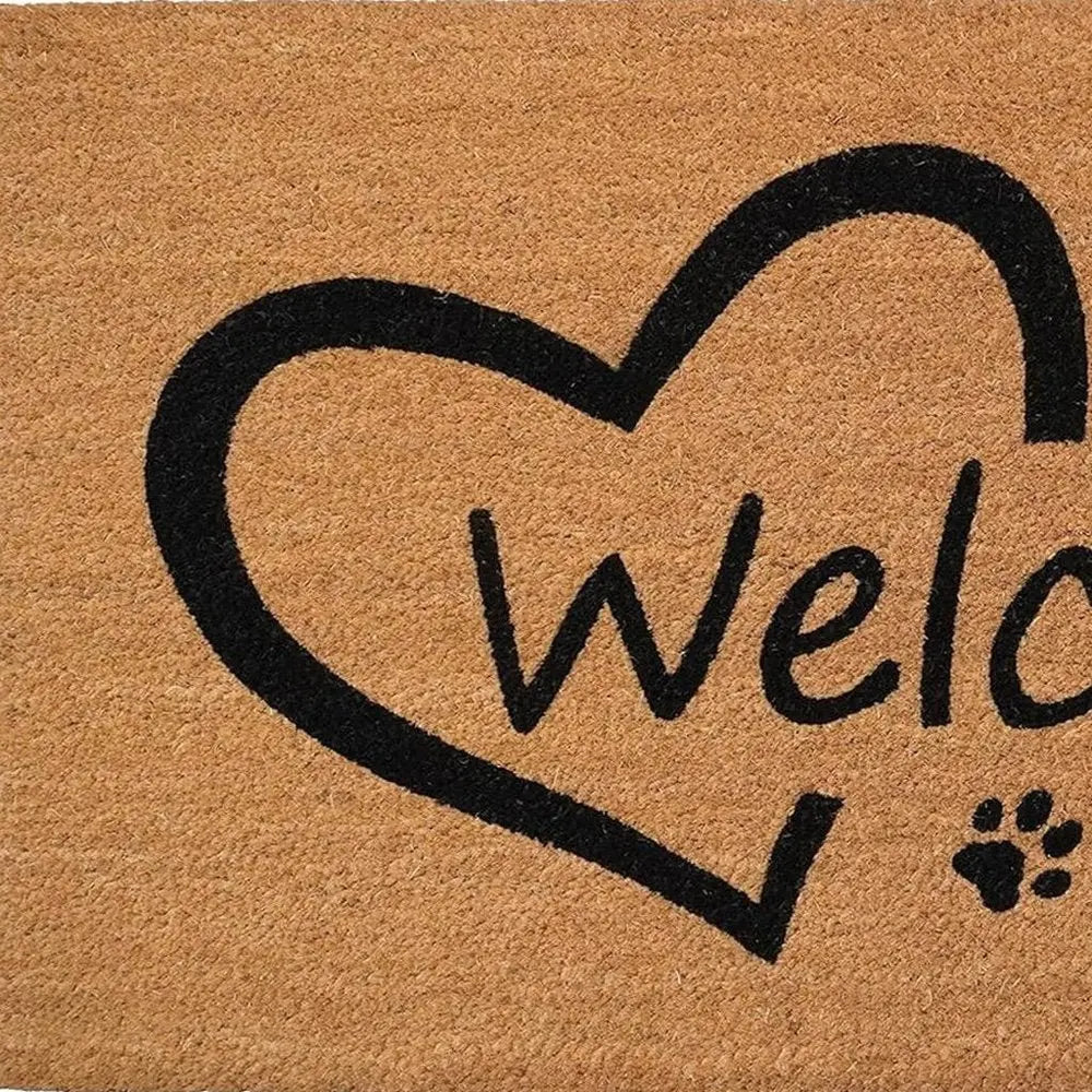 17" X 29" Natural And Black Pawprint Welcome Outdoor Coir Door Mat - NOBLE HOME INTERIORS