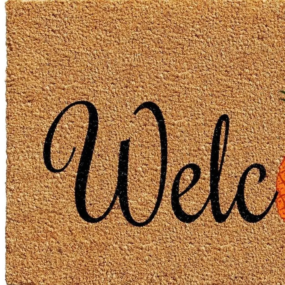 17" X 29" Natural And Black Pineapple Welcome Outdoor Coir Door Mat - NOBLE HOME INTERIORS