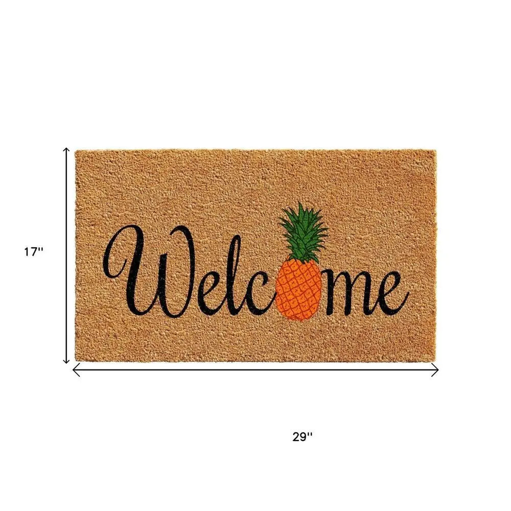 17" X 29" Natural And Black Pineapple Welcome Outdoor Coir Door Mat - NOBLE HOME INTERIORS