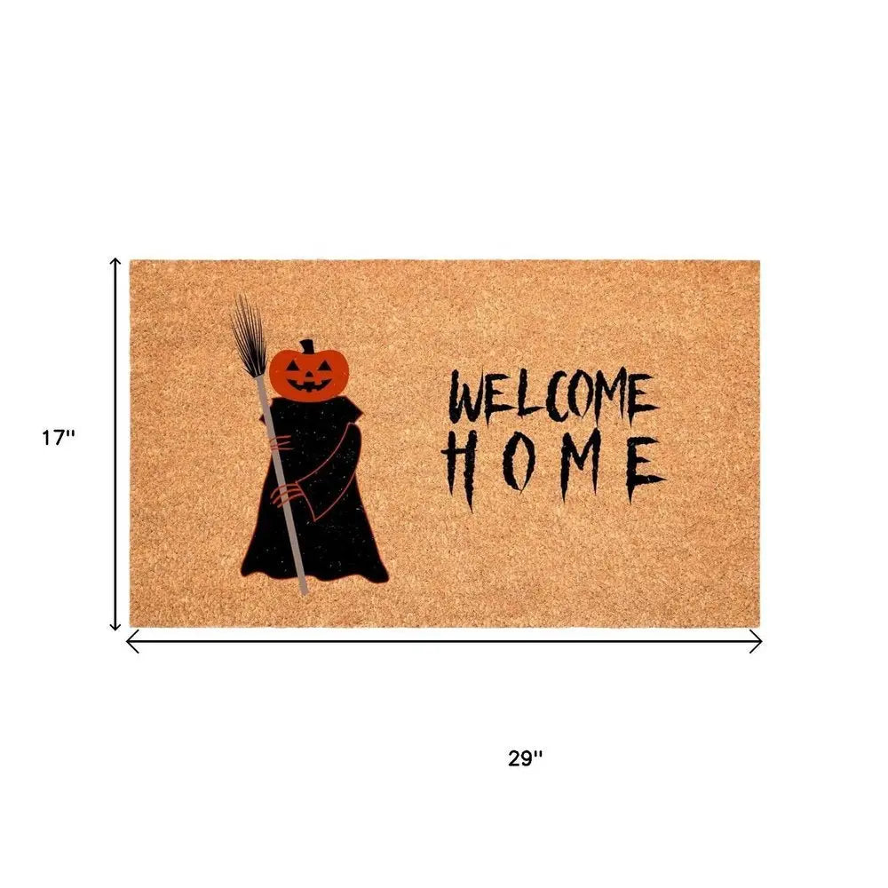 17" X 29" Natural And Brown Halloween Halloween Welcome Outdoor Coir Door Mat - NOVA HOME FURNITURE