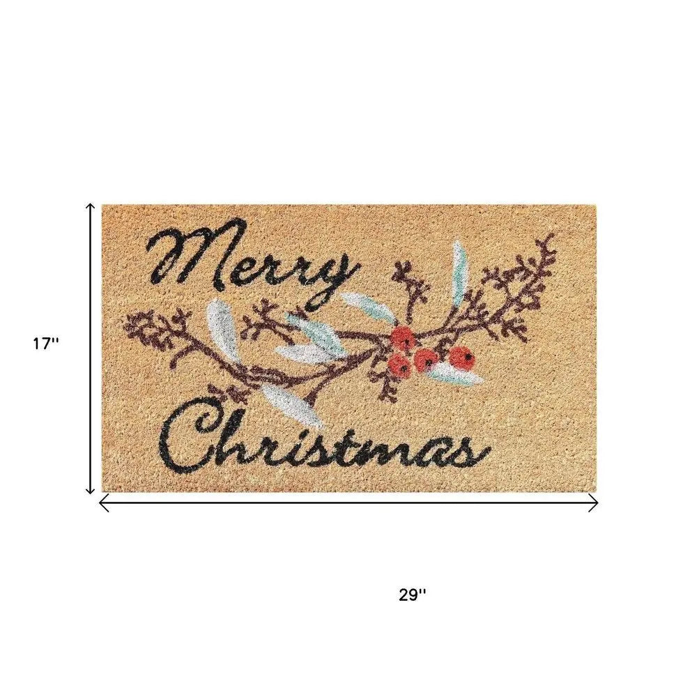 17" X 29" Natural And Brown Merry Christmas Outdoor Coir Door Mat - NOVA HOME FURNITURE