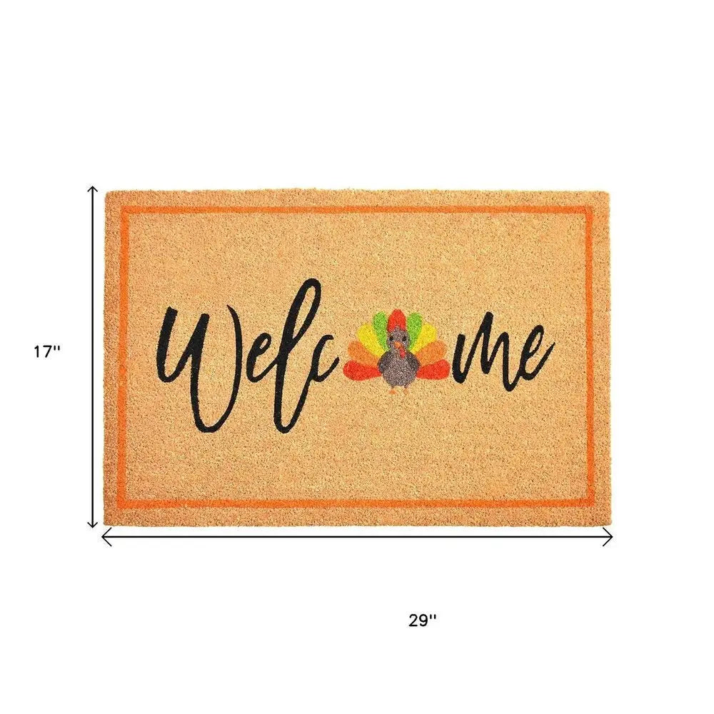 17" X 29" Natural And Brown Thanksgiving Welcome Outdoor Coir Door Mat - NOVA HOME FURNITURE