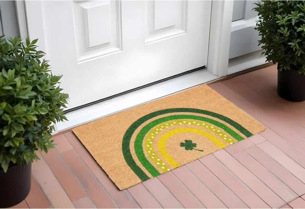 17" X 29" Natural and Green Coir Shamrock Outdoor St. Patrick's Day Door Mat - NOBLE HOME INTERIORS