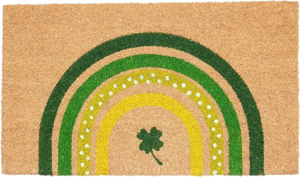 17" X 29" Natural and Green Coir Shamrock Outdoor St. Patrick's Day Door Mat - NOBLE HOME INTERIORS