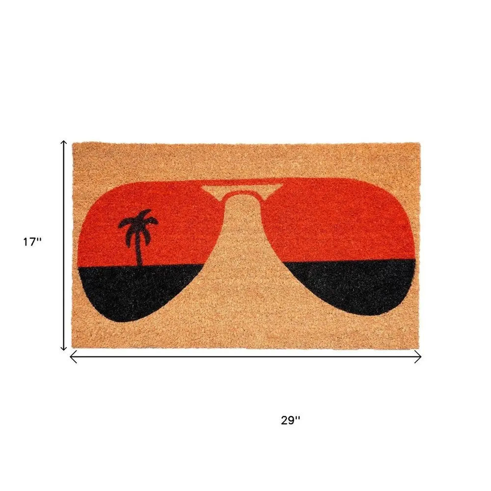 17" X 29" Natural And Red Summer Tropical Outdoor Coir Door Mat - NOBLE HOME INTERIORS