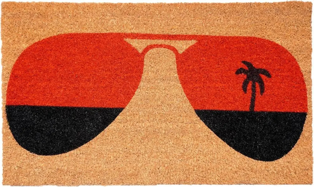 17" X 29" Natural And Red Summer Tropical Outdoor Coir Door Mat - NOBLE HOME INTERIORS