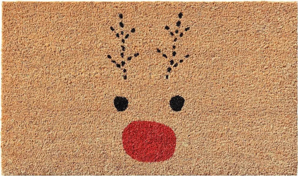 17" X 29" Natural Black and Red Coir Reindeer Outdoor Christmas Door Mat - NOBLE HOME INTERIORS