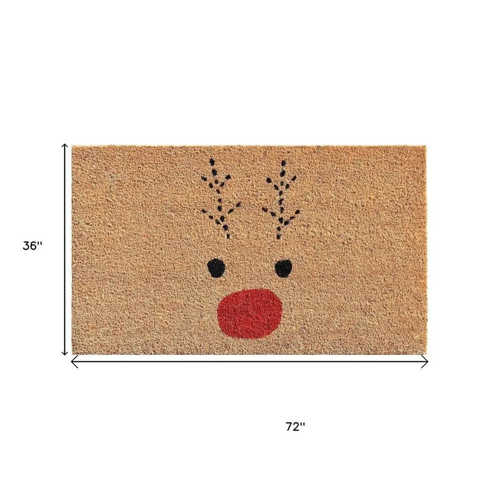 17" X 29" Natural Black and Red Coir Reindeer Outdoor Christmas Door Mat - NOBLE HOME INTERIORS