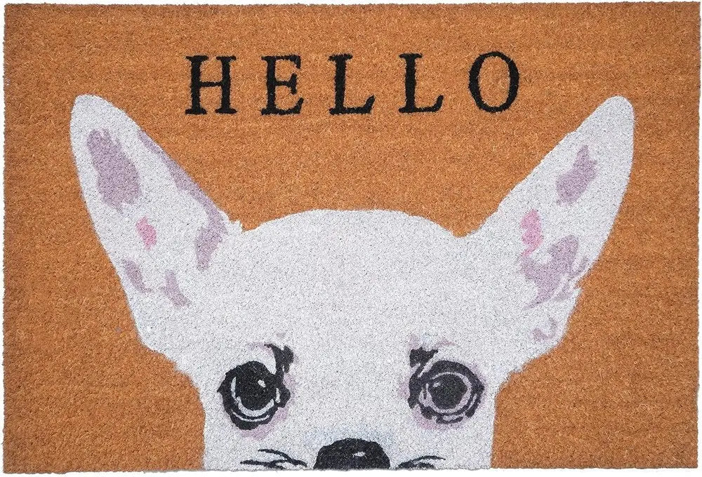 17" X 29" Natural Black and White Coir Chihuahua Hello Outdoor Door Mat - NOBLE HOME INTERIORS