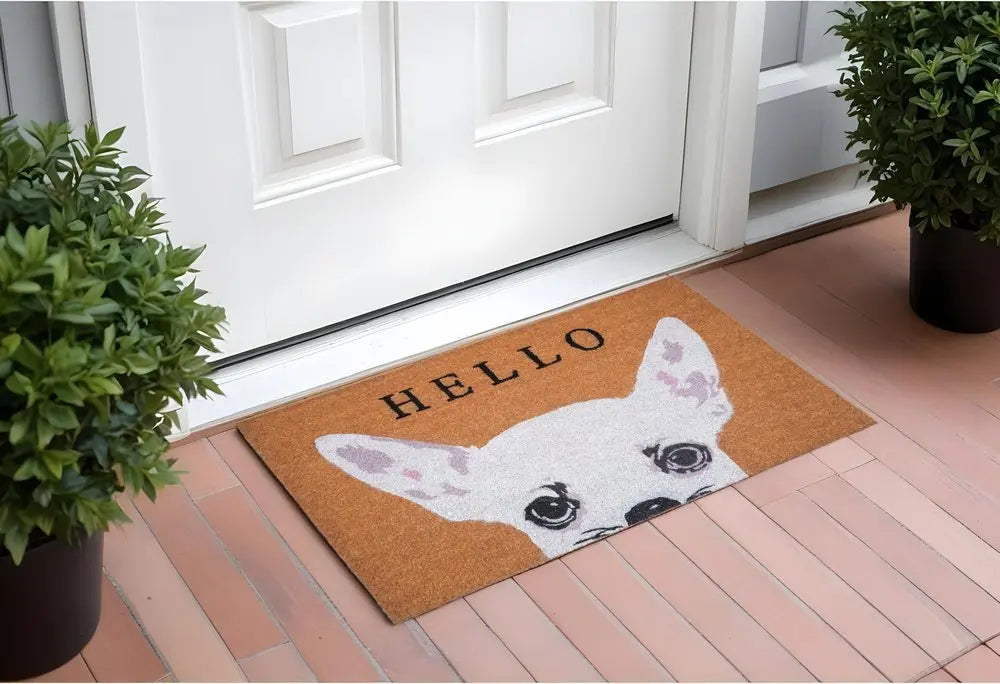 17" X 29" Natural Black and White Coir Chihuahua Hello Outdoor Door Mat - NOBLE HOME INTERIORS
