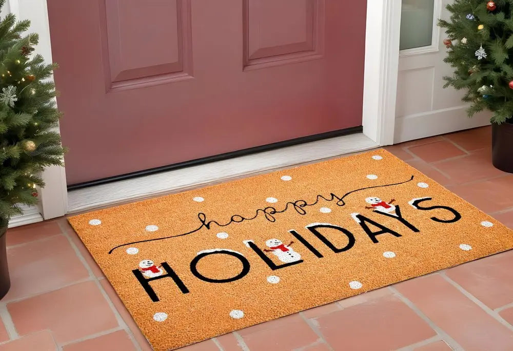 17" X 29" Natural Black And White Feliz Navidad Snowman Coir Door Mat - NOBLE HOME INTERIORS