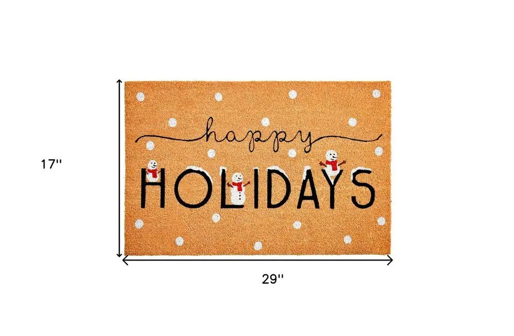 17" X 29" Natural Black And White Feliz Navidad Snowman Coir Door Mat - NOBLE HOME INTERIORS