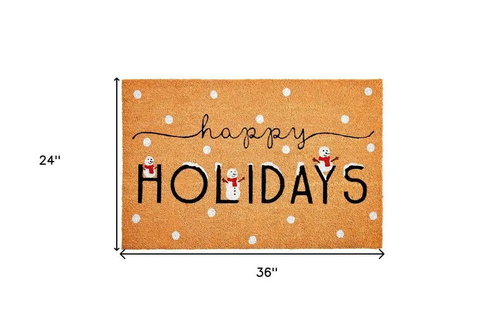 17" X 29" Natural Black And White Feliz Navidad Snowman Coir Door Mat - NOBLE HOME INTERIORS