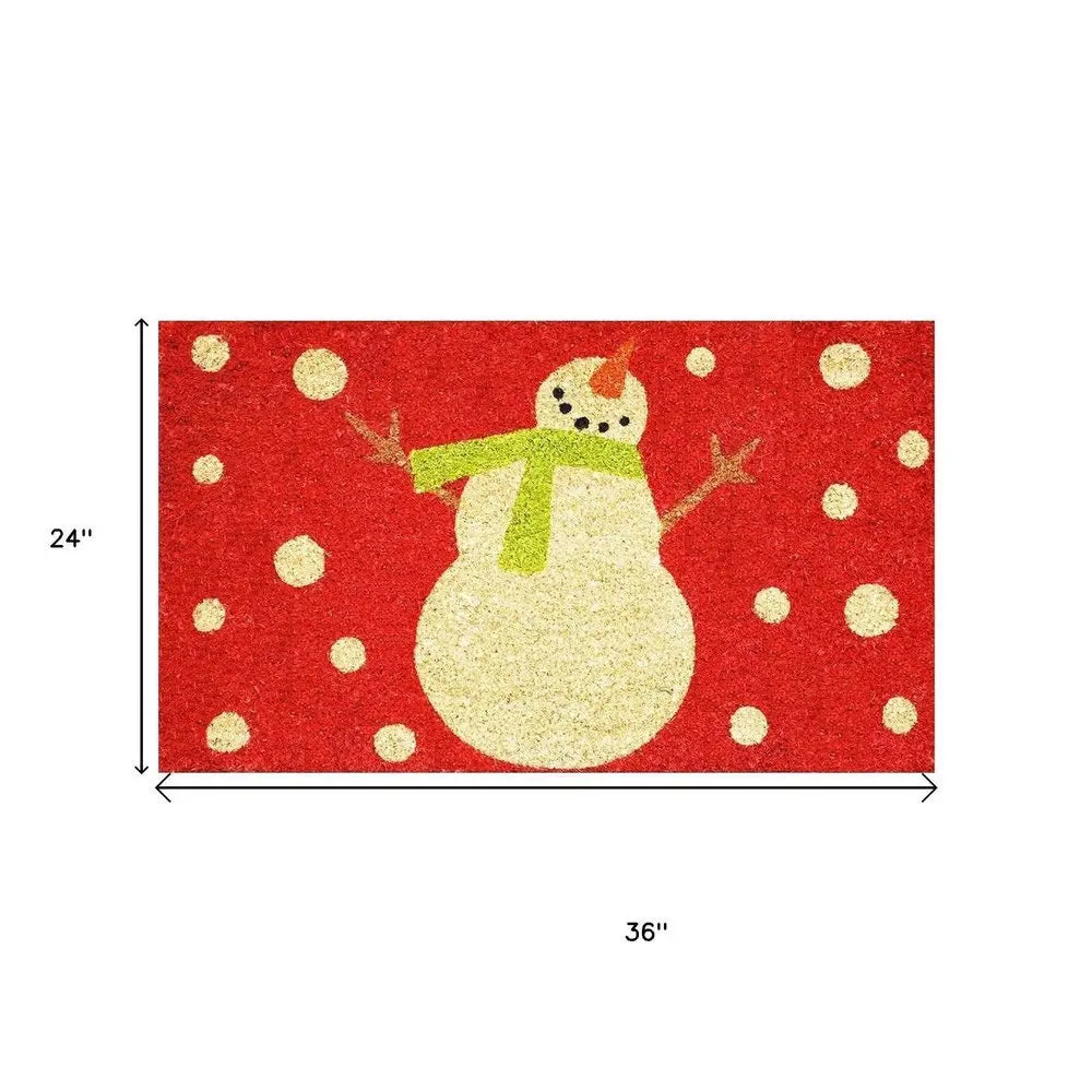 17" X 29" Natural Black And White Feliz Navidad Snowman Coir Door Mat - NOBLE HOME INTERIORS