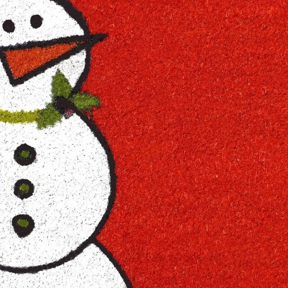 17" X 29" Natural Black And White Feliz Navidad Snowman Coir Door Mat - NOBLE HOME INTERIORS
