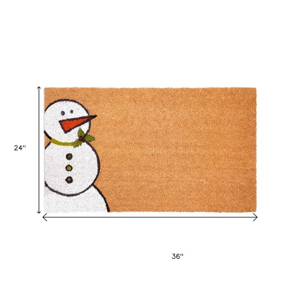 17" X 29" Natural Black And White Feliz Navidad Snowman Coir Door Mat - NOBLE HOME INTERIORS