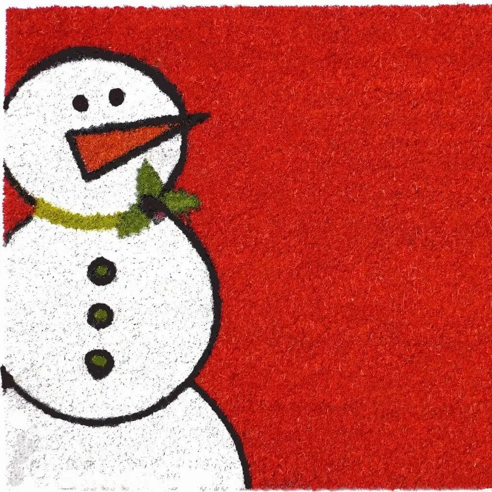 17" X 29" Natural Black And White Feliz Navidad Snowman Coir Door Mat - NOBLE HOME INTERIORS