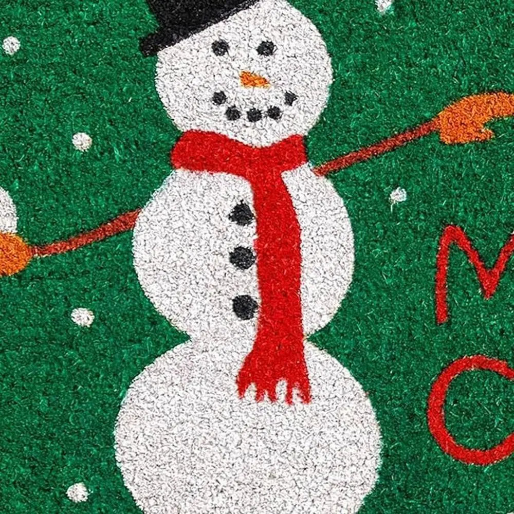 17" X 29" Natural Black And White Feliz Navidad Snowman Coir Door Mat - NOBLE HOME INTERIORS