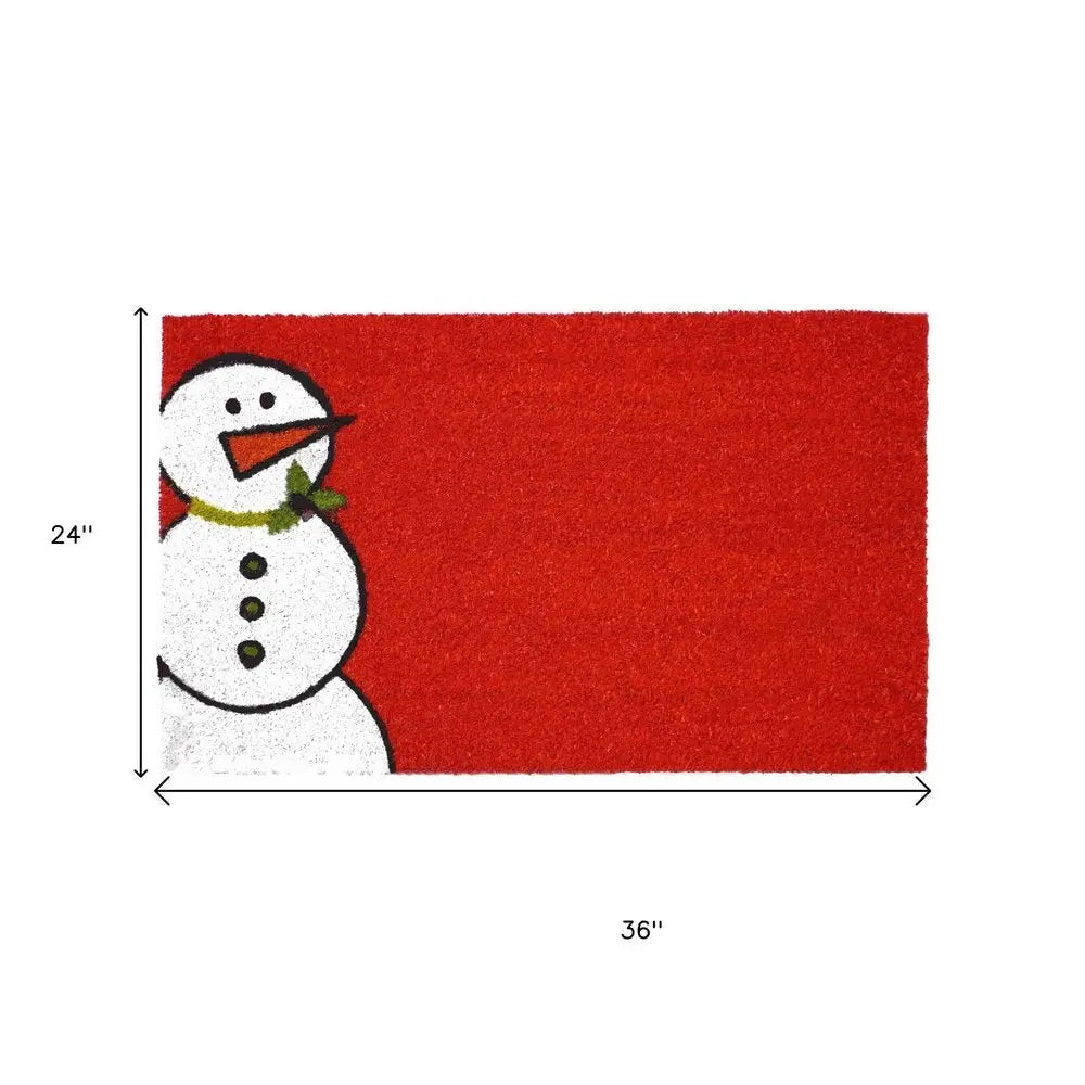17" X 29" Natural Black And White Feliz Navidad Snowman Coir Door Mat - NOBLE HOME INTERIORS