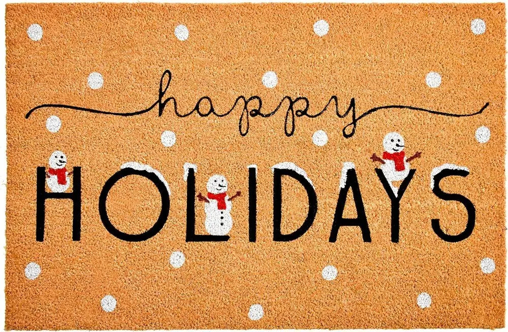 17" X 29" Natural Black And White Feliz Navidad Snowman Coir Door Mat - NOBLE HOME INTERIORS
