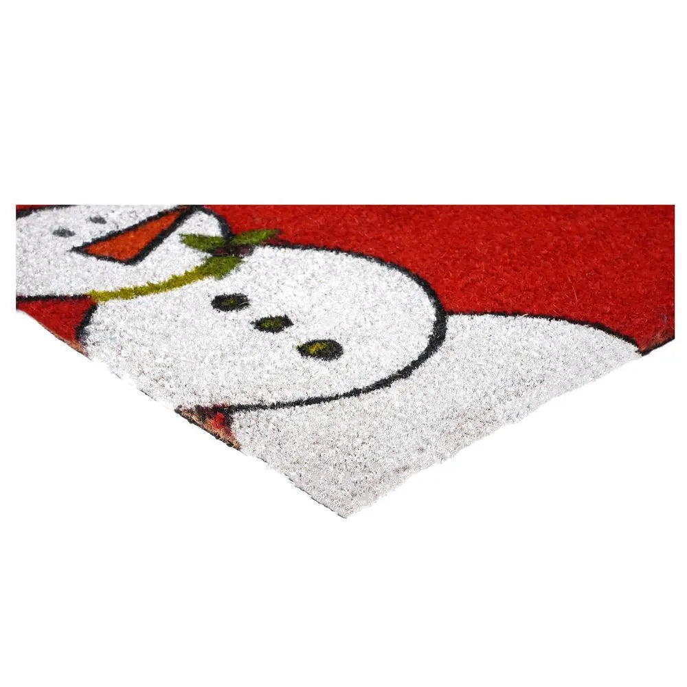 17" X 29" Natural Black And White Feliz Navidad Snowman Coir Door Mat - NOBLE HOME INTERIORS