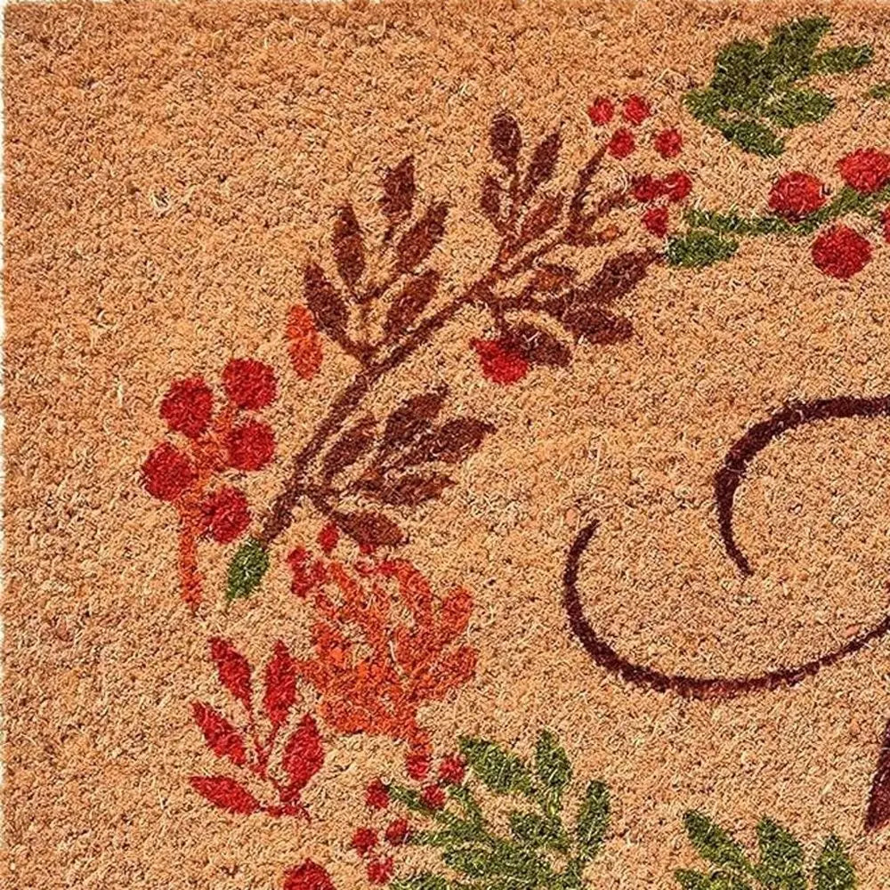 17" X 29" Natural Green And Orange Fall Leaves Coir Outdoor Door Mat - NOBLE HOME INTERIORS