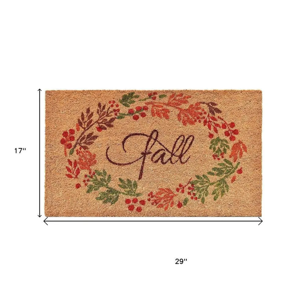 17" X 29" Natural Green And Orange Fall Leaves Coir Outdoor Door Mat - NOBLE HOME INTERIORS