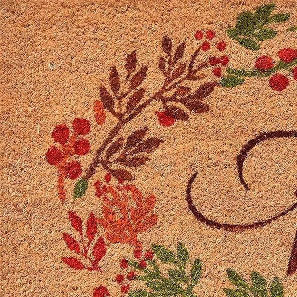 17" X 29" Natural Green And Orange Fall Leaves Coir Outdoor Door Mat - NOBLE HOME INTERIORS