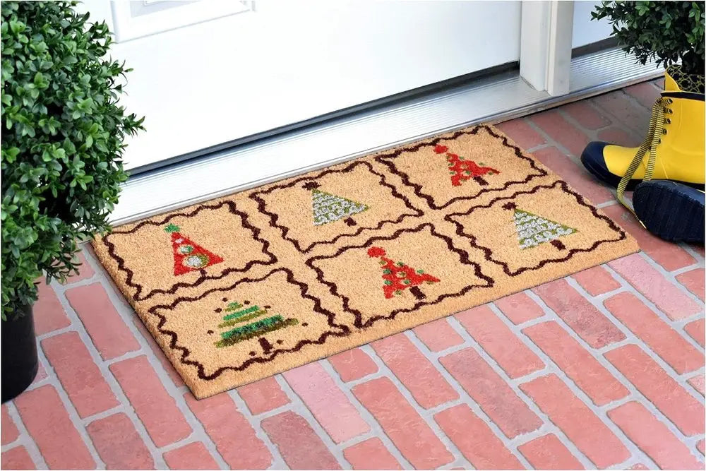 17" X 29" Natural Red and Black Coir Christmas Trees Outdoor Christmas Door Mat - NOBLE HOME INTERIORS
