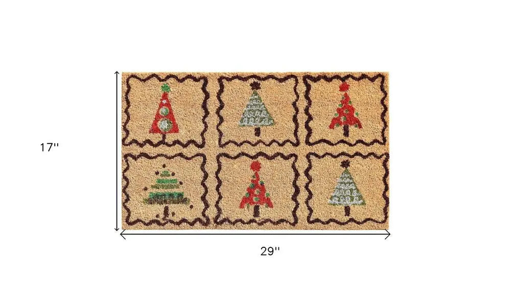 17" X 29" Natural Red and Black Coir Christmas Trees Outdoor Christmas Door Mat - NOBLE HOME INTERIORS
