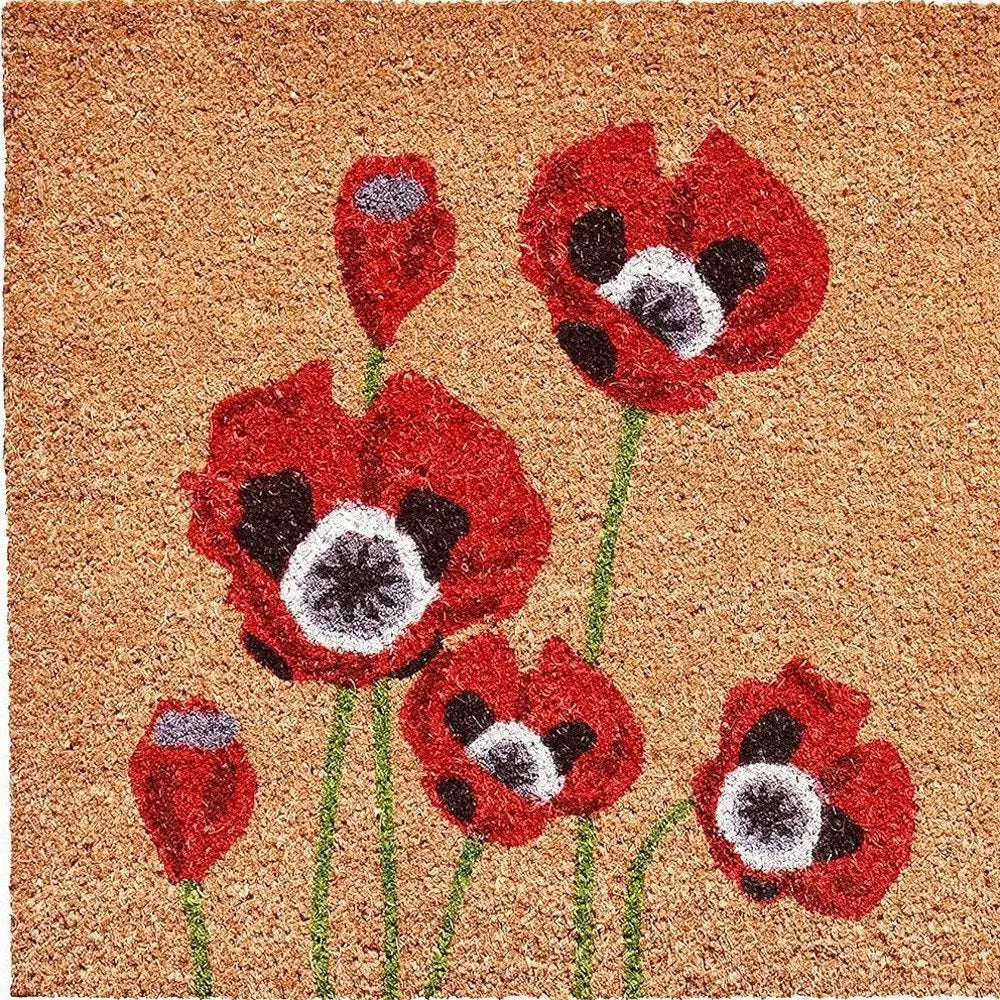 17" X 29" Natural Red and Black Coir Floral Outdoor Door Mat - NOBLE HOME INTERIORS