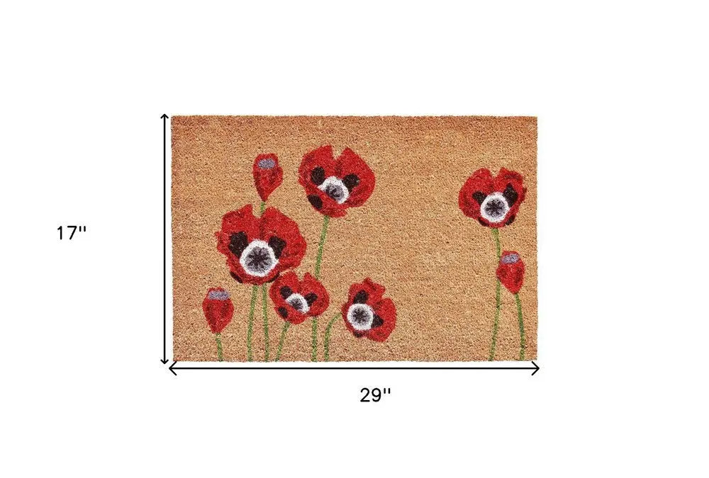 17" X 29" Natural Red and Black Coir Floral Outdoor Door Mat - NOBLE HOME INTERIORS
