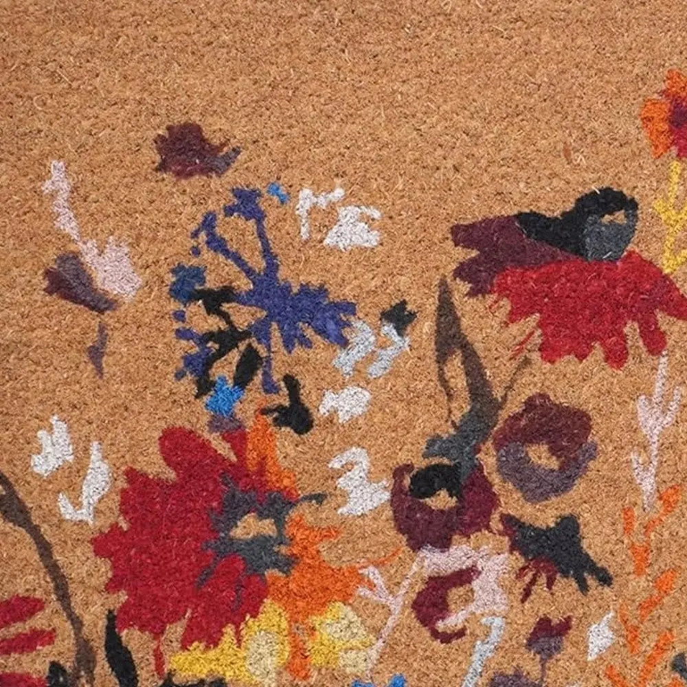 17" X 29" Natural Red and Yellow Coir Floral Outdoor Door Mat - NOBLE HOME INTERIORS