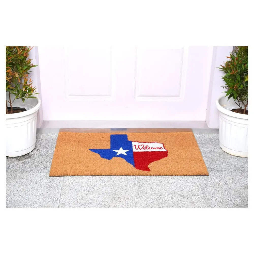 17" X 29" Natural Red White and Blue Coir Texas Outdoor Door Mat - NOBLE HOME INTERIORS